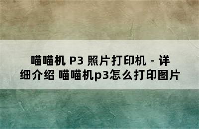 喵喵机 P3 照片打印机 - 详细介绍 喵喵机p3怎么打印图片